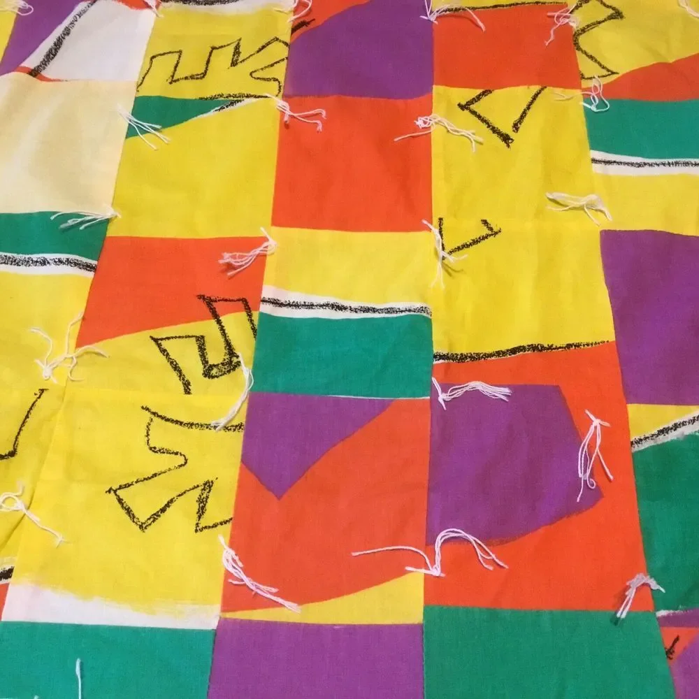 Vintage Hand Sewed Baby Patchwork Quilt 70s White tacked Yellow Orange 60x39‎